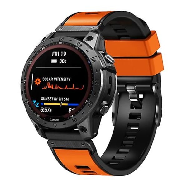 Til Garmin Fenix ​​7x 26 mm Plain Weave To-farve Quick Release Silikone Watch Band Orange Black