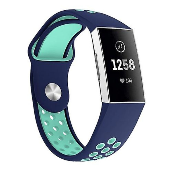 Kaksivärinen pyöreä reikäinen watch Fitbit Charge 3:lle, watch rannekkeen koko: 130-195 mm Blue Green