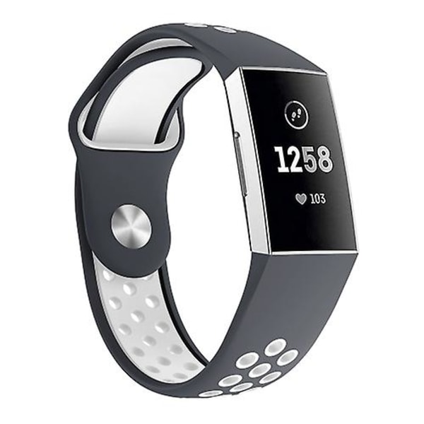 Kaksivärinen pyöreä reikäinen watch Fitbit Charge 3:lle, watch rannekkeen koko: 130-195 mm Grey White
