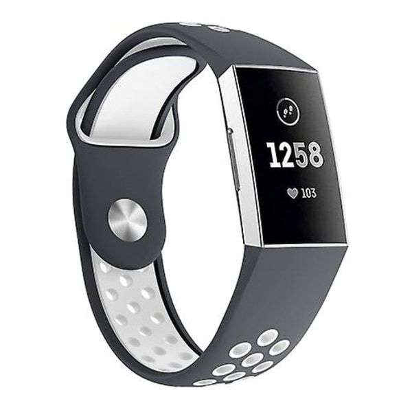 Tofarget runde hull silikonklokkebånd for Fitbit Charge 3, klokkebåndstørrelse: 130-195 mm Grey White