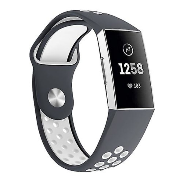 Tvåfärgad runda hål watch för Fitbit Charge 3, watch : 130-195 mm Grey White