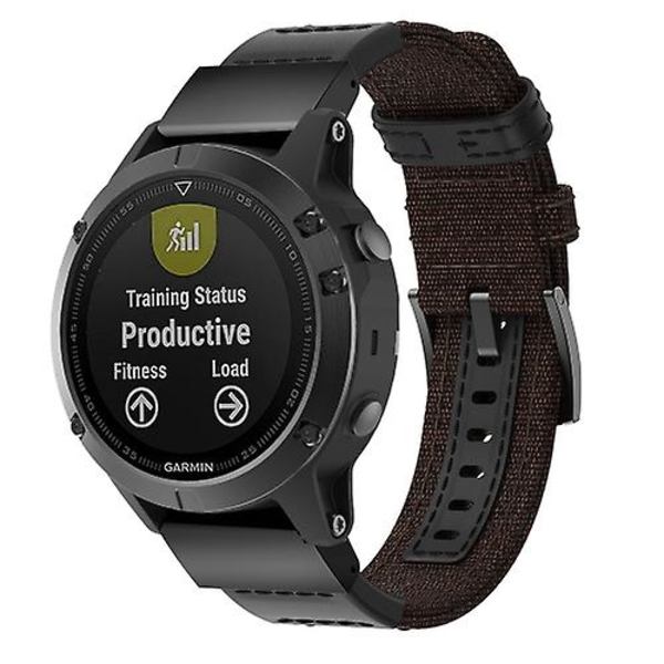Klokkebånd i lerret og lær for Garmin Fenix5 Plus, håndleddsremstørrelse: 150+110 mm Brown