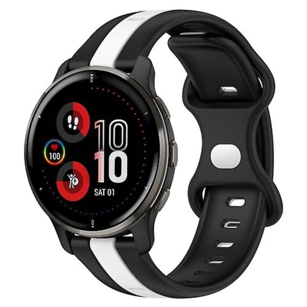 Til Garmin Venu 2 Plus 20 mm sommerfuglespænde Tofarvet silikoneurrem Black-White