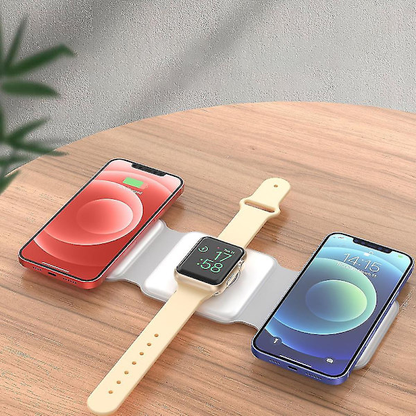 3 i 1 trådlös hopfällbar laddningsplatta för Iphone Iwatch Airpods (utan adapter)