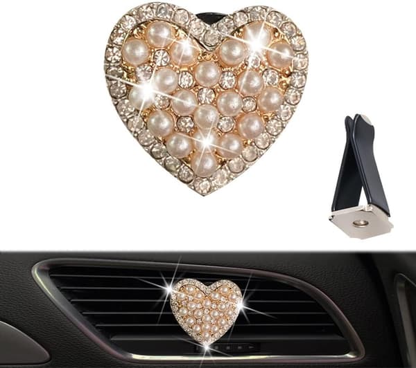 Bling Bilventilationsklämma. Pärldiamant Hjärtaformad Bil