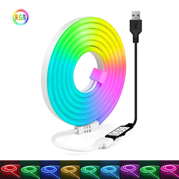 LED Lysstripe, USB fleksibel silikon RGB neonlys med 3 knappkontroller for rom, husfest (3M)