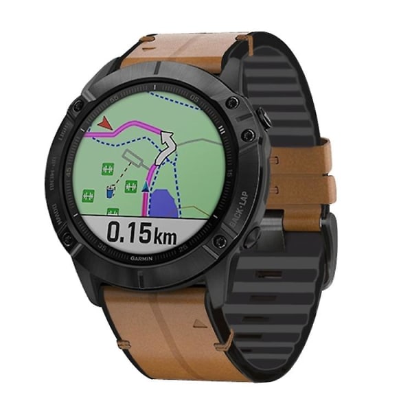 For Garmin Fenix ​​7x silikon + skinn klokkerem med hurtigutløser Brown