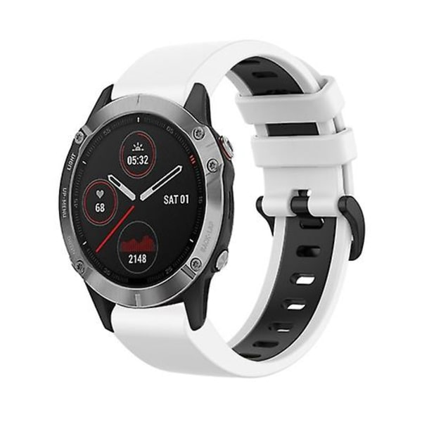 For Garmin Fenix ​​6 22 mm silikon sportsklokkerem i to farger White-Black