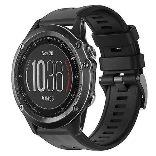 Til Garmin Fenix ​​3 metalspænde ensfarvet silikoneurrem Black