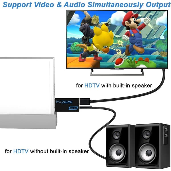 Wii til HDMI HD Konverter Adapter, 1080p Output Video, 3.5mm Audio