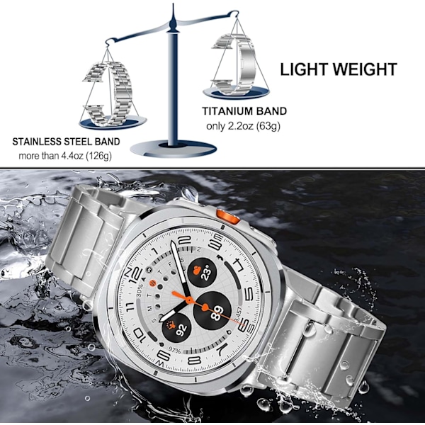 Titaniumsbånd til Galaxy Watch Ultra 47mm, One Click & No Gap Urrem Integreret Spænderem til Galaxy Watch Ultra 47mm (2024) Sølv