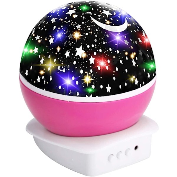 Stjärnhimmel nattlampa projektorljus 4 D-lampa 8 ljusfärger färgväxlande USB 360 graders dekorativ rosa