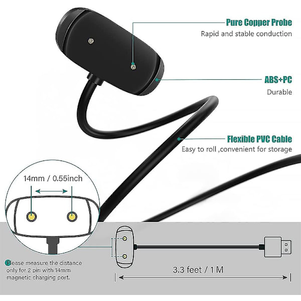 [2-pack] Laddare kompatibel med Amazfit Gtr 2, Gts 2 Mini, Pop Pro, Bip U, Zepp E, Zepp Z - USB -laddningskabel 3,3 fot 100 cm - Smartwatch-tillbehör