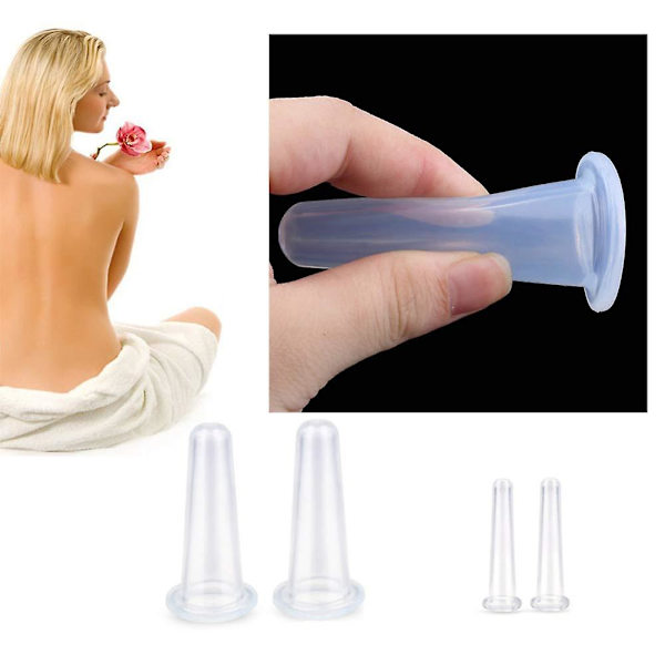 4 st/set (2 stora 2 små) Naturlig silikonmassagekopp, lämplig för kropp, ansikte, nacke, rygg, ögonmassage, vakuumtanken, perfekt kompatibel