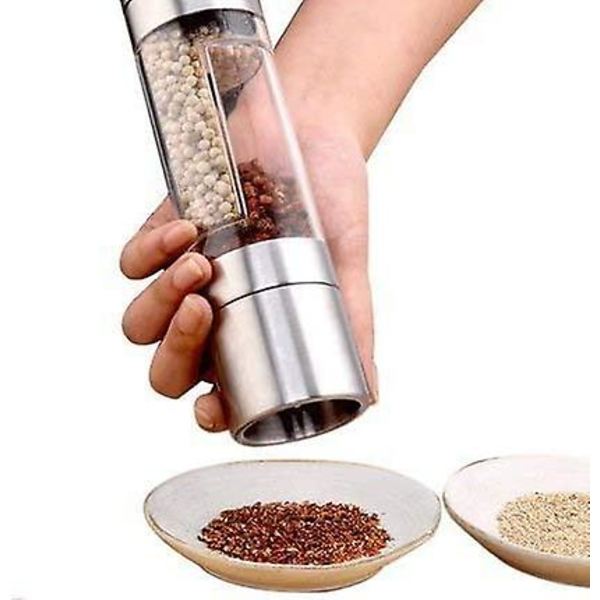 Dobbel salt- og pepperkvernsett 2 i 1 pepper-saltkvern, elegant rustfritt stål med justerbar keramisk kvern