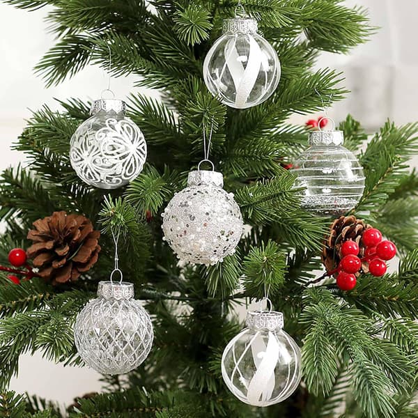 6 cm Plast Julekuler Knusesikker, Julepynt (Sølvhvit-25 stk)
