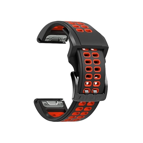 Rem for Garmin Fenix 7 26 mm dobbel rad hull to-farget silikon klokkestropp svart rød