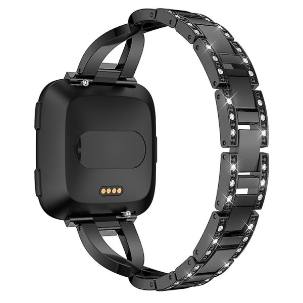 X-formad watch i solid rostfritt stål med diamanter för Fitbit Versa Lite Black