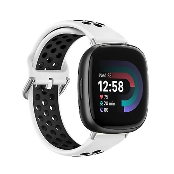 Til Fitbit Versa 4 tofarvet perforeret åndbart silikone urbånd White-Black