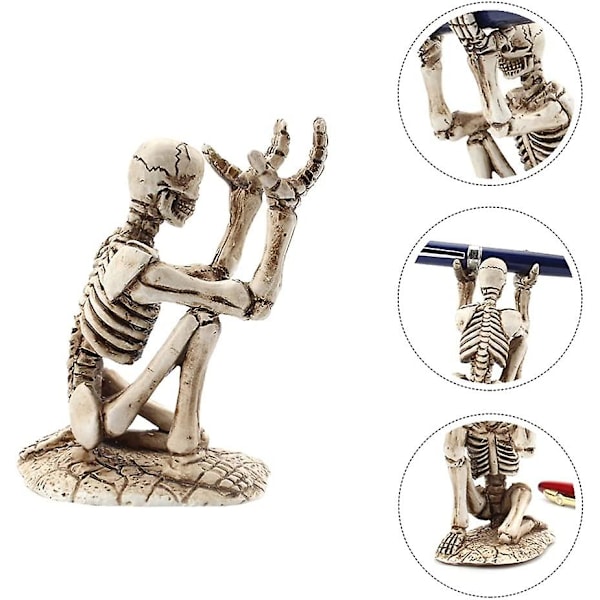 Kranium Penneholder Skelet Blyantholder Beslag Harpiks Kreativ Desktop Springvand Pen Opbevaringshylde Organizer Makeup Pensel Display Stativ Til Halloween Ho