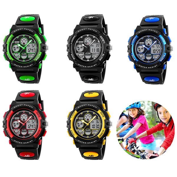 Børneure Drenge Digital Outdoor Sport Watch Multifunktion Vandtæt Digital Ur med LED-lys Black