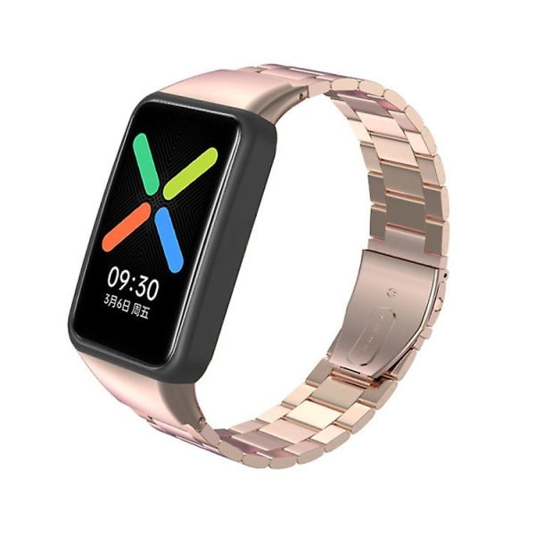 For Oppo Watch Gratis Nfc rustfritt stål klokkebånd med tre perler Rose Gold