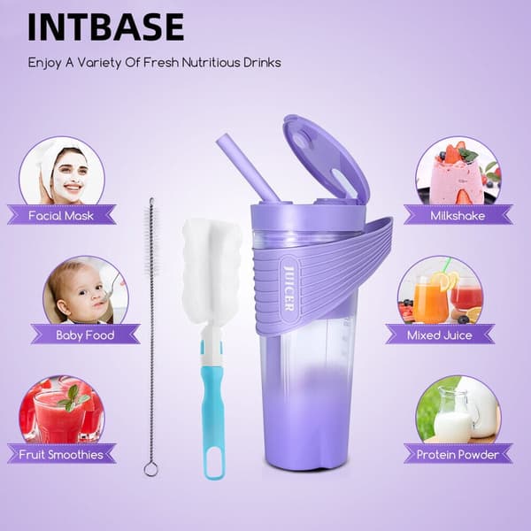 Bærbar Blenderkopp for Smoothies Shakes USB Oppladbar 460ml Lilla