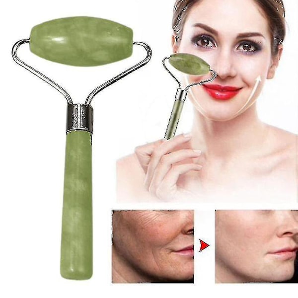 Grön enkel huvud ansiktsmassage rulle jade sten bantning ansikte nacke massager lyftverktyg anti rynk massage rulle N3