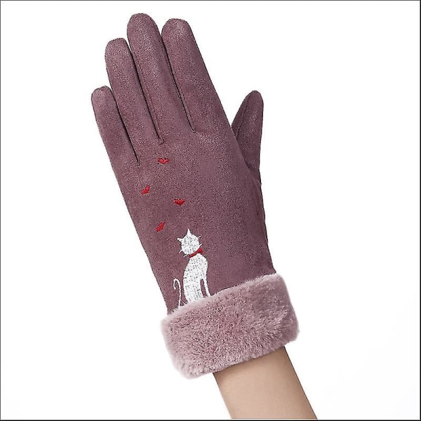 Kvinnor Handskar Höst Vinter Söt lurviga varma vantar Helfingervantar Kvinnor Utomhussport Kvinnliga Handskar Skärm Purple cat