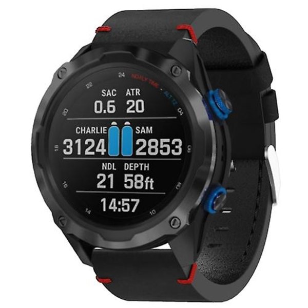 Til Garmin Descent Mk 2i 26mm Læder Sutur Stål Spænde Urbånd Black