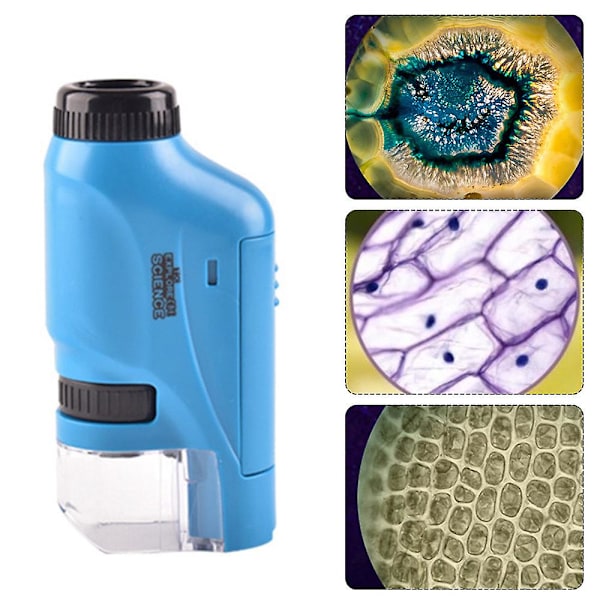 Handhållen mikroskop 60-120x fickmikroskop LED-ljus bärbar mini-mikroskop Blue