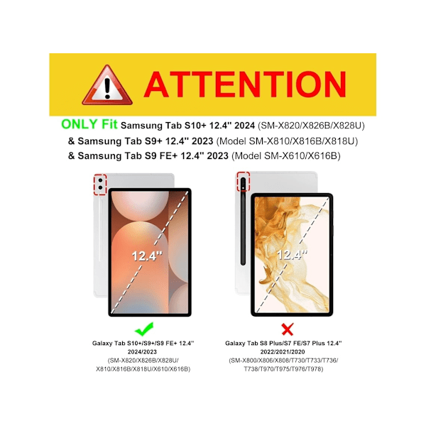 Kompatibel med Samsung Galaxy Tab S10 Plus 2024, S9 Fe/s9 Plus 12,4 tum Svart