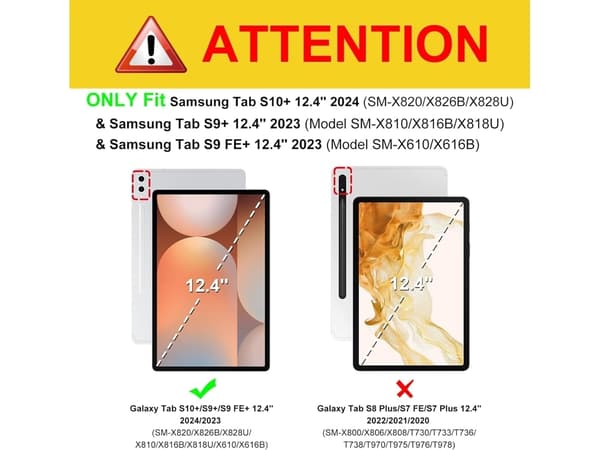 Kompatibel med Samsung Galaxy Tab S10 Plus 2024, S9 Fe/s9 Plus 12.4 tommer Sort