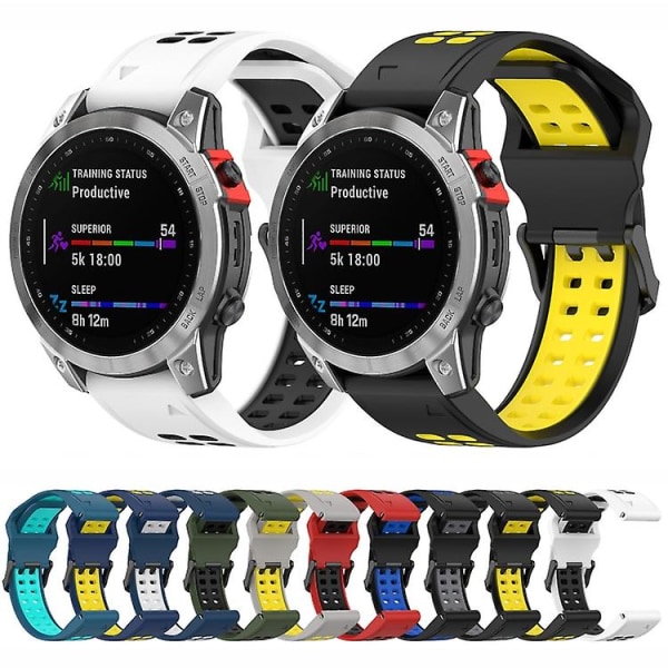 Til Garmin Enduro2 / Tactix7 26 mm omvendt spænde Tofarvet silikone urbånd Black Yellow