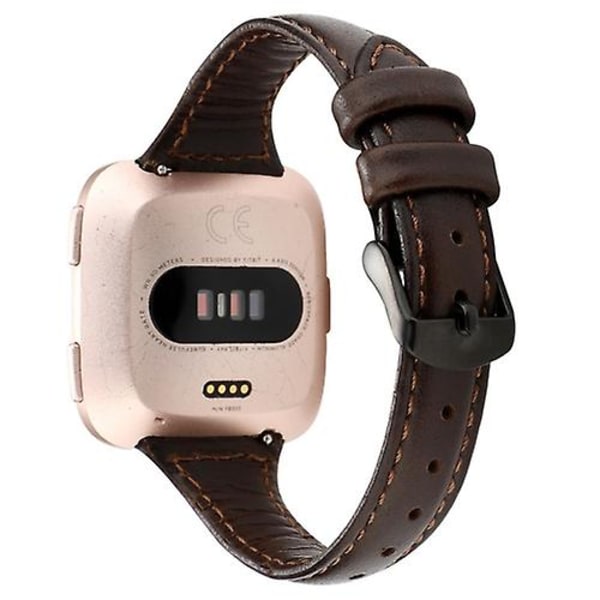 Til Fitbit Versa Crazy Horse Texture ægte læderurrem Coffee