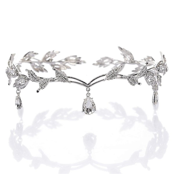 Remedios Rhinestone Leaf Wedding Crown Pannband för brudar, Crystal Pendent Tiara Pannband för Bröllopsbal Födelsedag, Silver