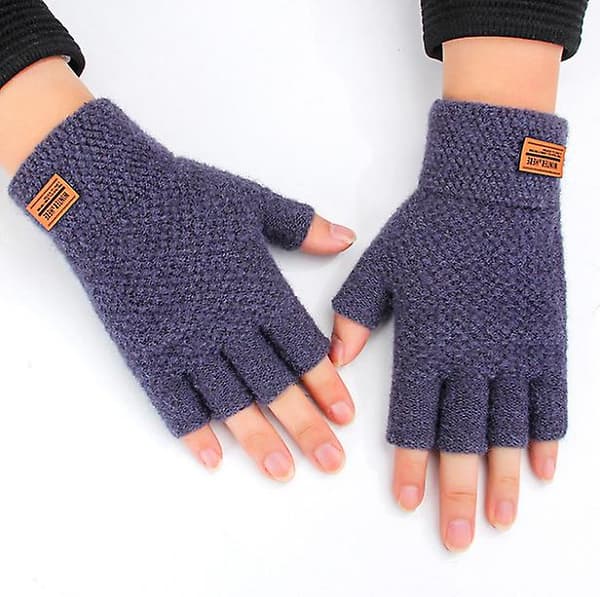 Handskar Stickade Fingerless Winter Warm Work Mitts Kalla Herr Thermal Black
