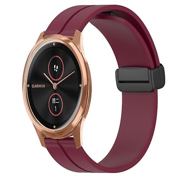Til Garminmove Luxe 20 mm ensfarvet magnetisk lås silikone urrem Wine Red