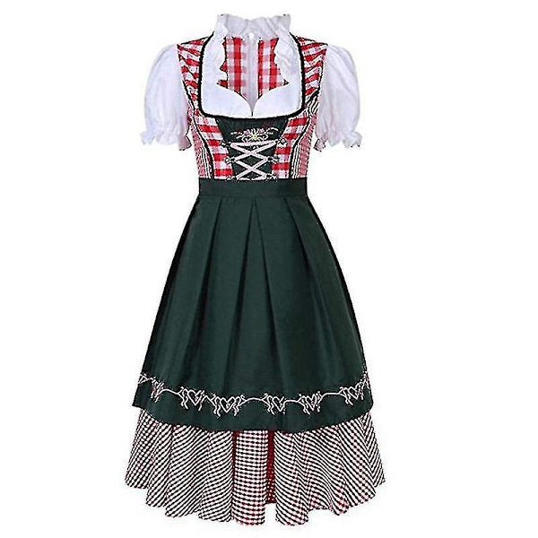 Högkvalitativ traditionell tysk rutig Dirndl-klänning Oktoberfest-dräkt Outfit för vuxna kvinnor Halloween Fancy Party Style4 L