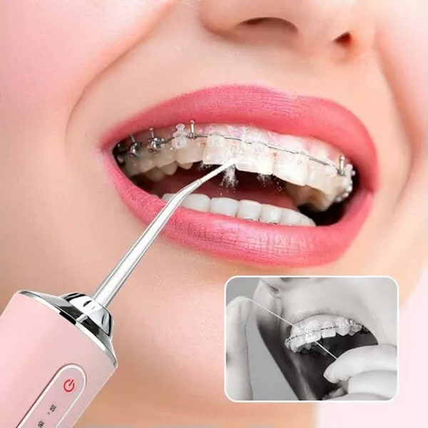 Oral IrrigatorWater Jet Floss 4 Jet Tip 220Ml 3 Modes Pink