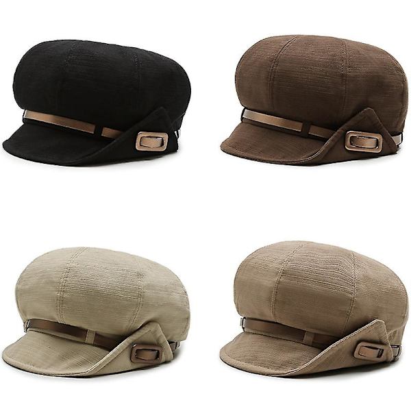 Retro-barettihatut naisille Vaakaraidat cap Korkealaatuinen barettivyö kahdeksankulmainen cap Khaki