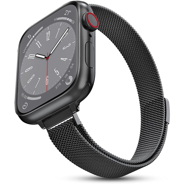 Milanese løkkerem til Apple Watch Band 40 mm 44 mm 41 mm 45 mm 38 mm 42 mm 49 mm 45 Mm Slank armbånd Iwatch Series 3 4 6 Se 7 8 Ultra slim black 42mm 44mm 45mm 49mm