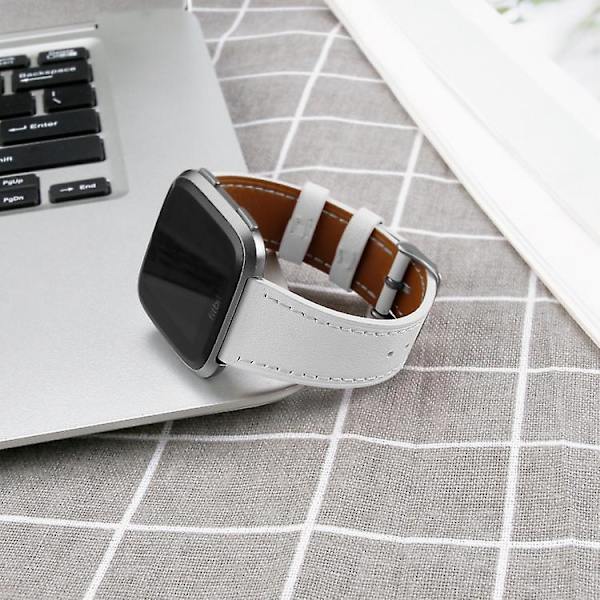 Til Fitbit Versa 2 / Fitbit Versa Lite læderurrem med rund halespænde White