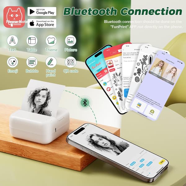 Trådløs Bluetooth Termisk Printer, Blækfri Lommeetiketprinter med 13 Ruller Papir