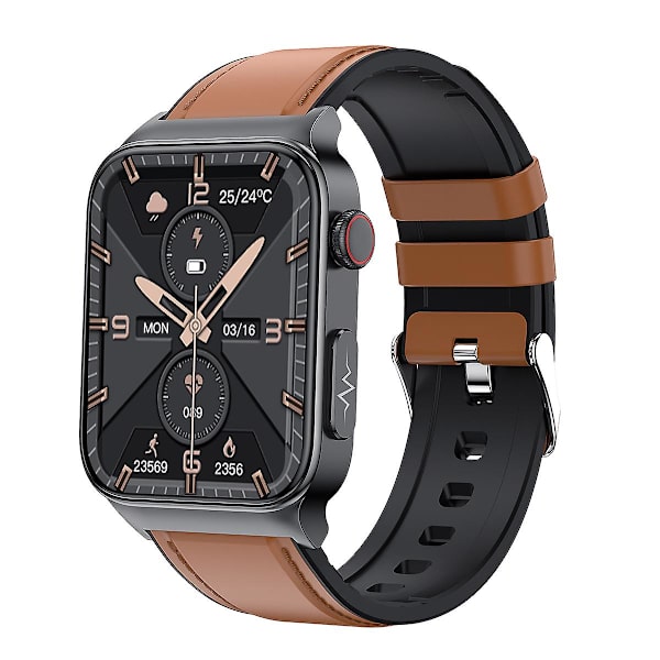 Ny E500 Blodsukker Smart Klokke Ekg Overvåking Blodtrykk Kroppstemperatur Smartwatch Menn Ip68 Vanntett Fitness Tracker - Smartklokker Brown Leather