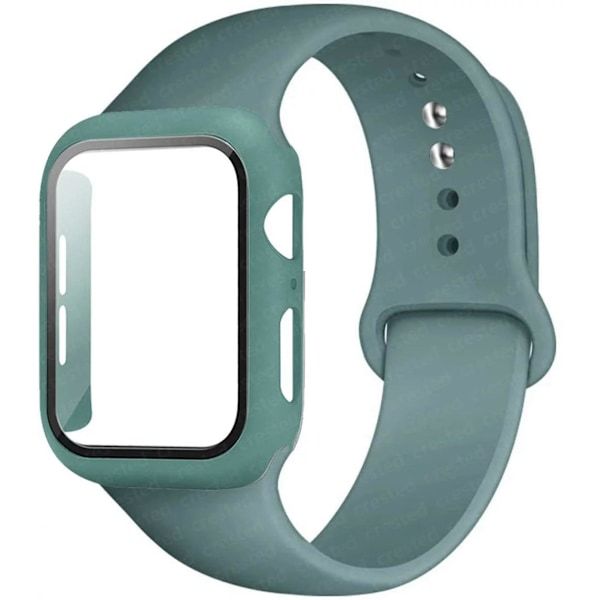 Case+ Armband för Apple Watch Band 44mm 40mm 38mm 42mm Silikonarmband med PC-skärmskyddsöverdrag iWatch 3 4 5 6 SE