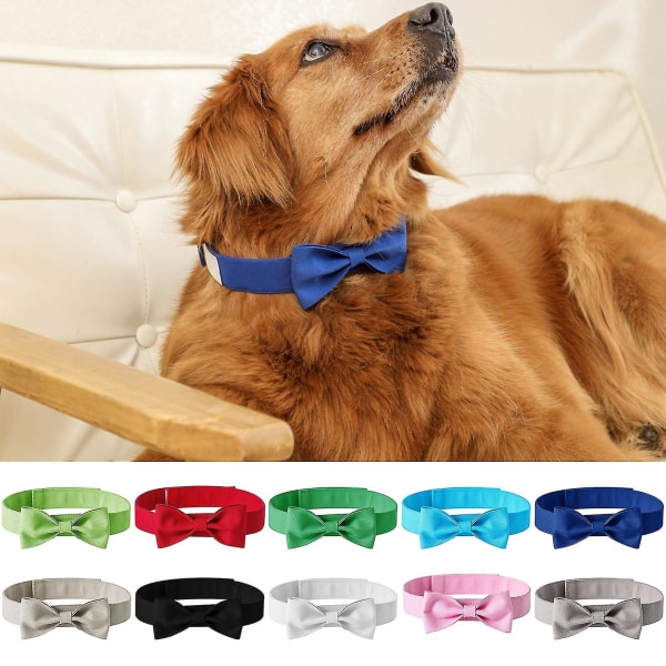 Dog Neck Tie Ensfarge Justerbar Hode Wear Pet Sløyfe Halsbånd Hundetilbehør for bryllupsfest Blue S