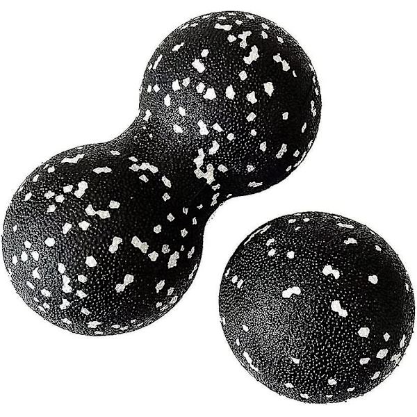 2 st jordnötsmassageboll fascia boll set djup vävnadsmassage verktyg för myofascial release, muskelavslappnare Black and White