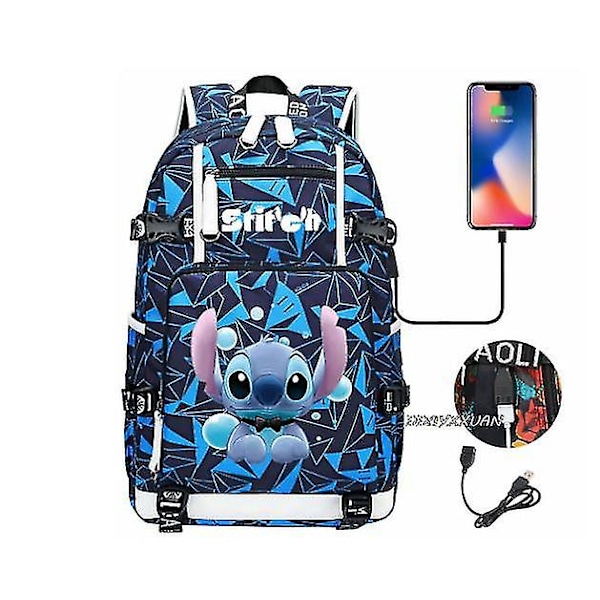 Lilo og Stitch Skole Tasker Kapacitet Rygsække Drenge Piger Usb Opladning Rejse Stor Laptop College Studerende Skole Taske Rygsæk photo color6
