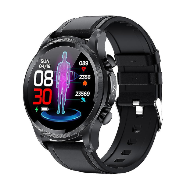 2022 Blodsocker Smart Watch Ecg+ppg Monitoring Blodtryck Kroppstemperatur Smartwatch Herr Ip68 Vattentät Fitness Tracker - Smart Watches Black Leather